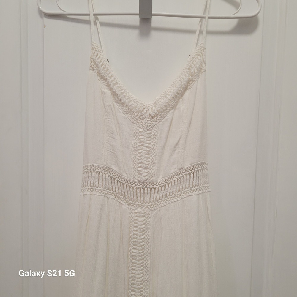 Abercrombie & Fitch Small White Crochet Lace Maxi Dress Smocked Adjustable Boho